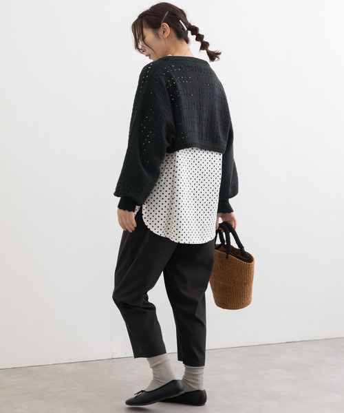 POU DOU DOU（プードゥドゥ）の「ボーダーアイレット編みショート丈ボレロカーディガン（カーディガン/ボレロ・レディース・ブラック/アイボリー/ライトグリーン・3）」の18枚目の写真