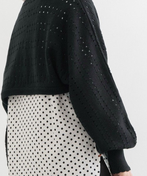 POU DOU DOU（プードゥドゥ）の「ボーダーアイレット編みショート丈ボレロカーディガン（カーディガン/ボレロ・レディース・ブラック/アイボリー/ライトグリーン・3）」の12枚目の写真