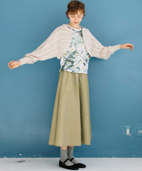 POU DOU DOU（プードゥドゥ）の「ボーダーアイレット編みショート丈ボレロカーディガン（カーディガン/ボレロ・レディース・ブラック/アイボリー/ライトグリーン・3）」の22枚目の写真