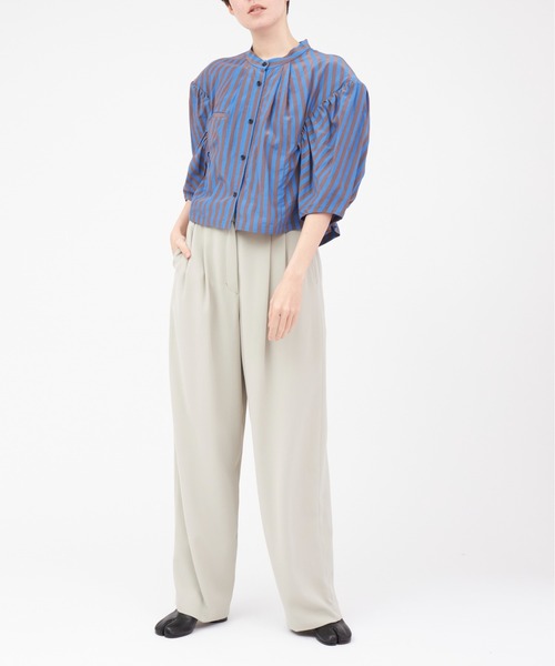 RUMCHE（ラムシェ）の「RUMCHE Stripe Stand Collar Blouse（シャツ 