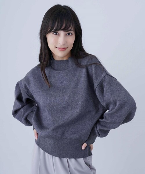 cloenc(クロエンス)の「◆ミラノリブ袖ボリュームニット(ニット/セーター・レディース・ブラック/ダークグレー/ホワイト系・00)」の6枚目の写真