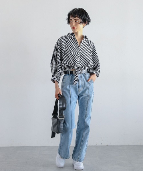 PAGEBOY（ページボーイ）の「デザインヘムブラウス（シャツ/ブラウス・レディース・チェック/オフホワイト・FREE）」の3枚目の写真