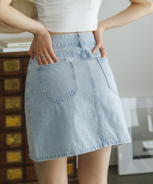 Ada.（エイダ）の「★特別プライス！今なら490円！★デニム 台形 ミニスカート（スカート・レディース・ダークブルー/ライトブルー/ケミカルウォッシュ/ブラック・M/S）」の8枚目の写真
