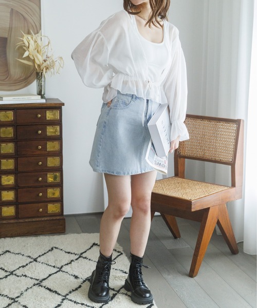 Ada.（エイダ）の「★特別プライス！今なら490円！★デニム 台形 ミニスカート（スカート・レディース・ダークブルー/ライトブルー/ケミカルウォッシュ/ブラック・M/S）」の10枚目の写真