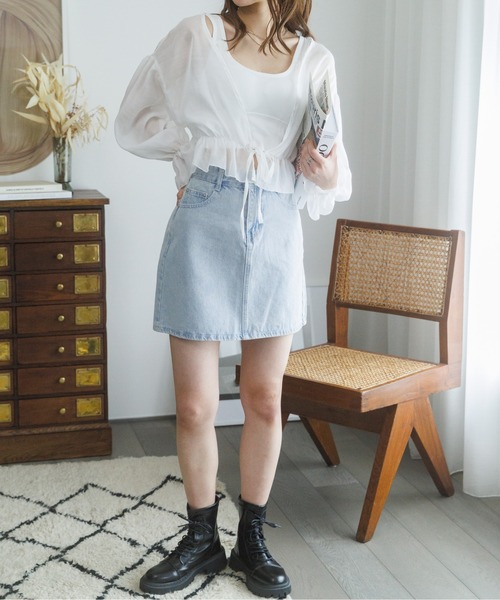 Ada.（エイダ）の「★特別プライス！今なら490円！★デニム 台形 ミニスカート（スカート・レディース・ダークブルー/ライトブルー/ケミカルウォッシュ/ブラック・M/S）」の11枚目の写真