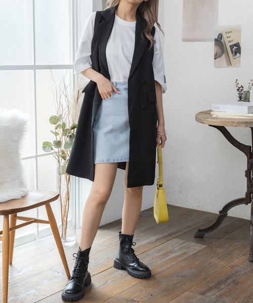 Ada.（エイダ）の「★特別プライス！今なら490円！★デニム 台形 ミニスカート（スカート・レディース・ダークブルー/ライトブルー/ケミカルウォッシュ/ブラック・M/S）」の15枚目の写真