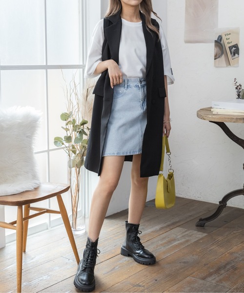 Ada.（エイダ）の「★特別プライス！今なら490円！★デニム 台形 ミニスカート（スカート・レディース・ダークブルー/ライトブルー/ケミカルウォッシュ/ブラック・M/S）」の16枚目の写真