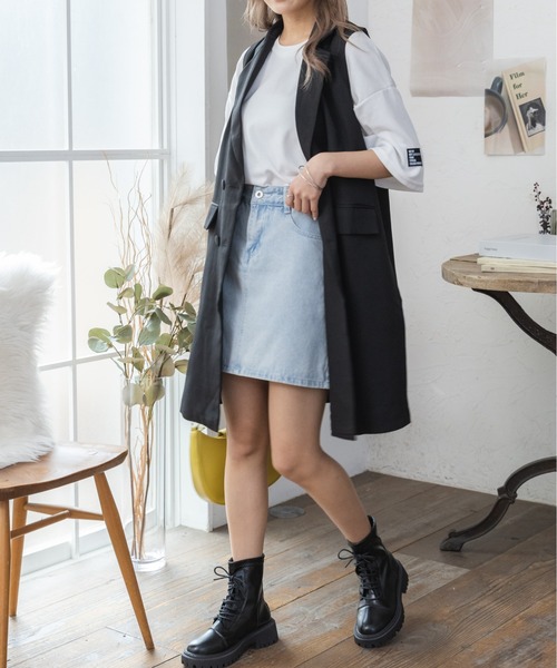 Ada.（エイダ）の「★特別プライス！今なら490円！★デニム 台形 ミニスカート（スカート・レディース・ダークブルー/ライトブルー/ケミカルウォッシュ/ブラック・M/S）」の17枚目の写真