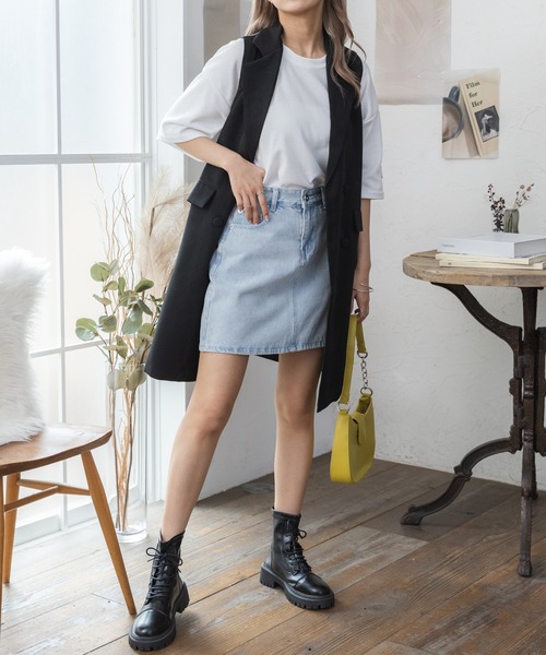 Ada.（エイダ）の「★特別プライス！今なら490円！★デニム 台形 ミニスカート（スカート・レディース・ダークブルー/ライトブルー/ケミカルウォッシュ/ブラック・M/S）」の19枚目の写真