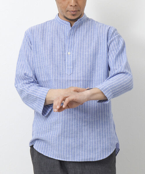 NOLLEY'S goodman(ノーリーズグッドマン)の「リネン混 バンドカラースキッパー7分袖シャツ(シャツ/ブラウス・メンズ・ネイビー/グレー/ブルー・S/M/L)」の12枚目の写真
