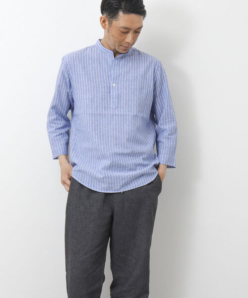 NOLLEY'S goodman(ノーリーズグッドマン)の「リネン混 バンドカラースキッパー7分袖シャツ(シャツ/ブラウス・メンズ・ネイビー/グレー/ブルー・S/M/L)」の17枚目の写真