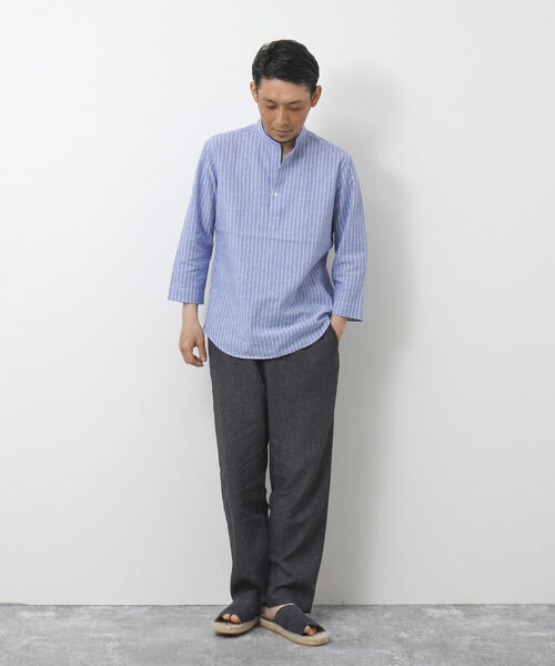 NOLLEY'S goodman(ノーリーズグッドマン)の「リネン混 バンドカラースキッパー7分袖シャツ(シャツ/ブラウス・メンズ・ネイビー/グレー/ブルー・S/M/L)」の22枚目の写真