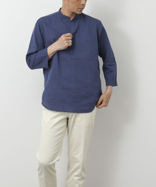NOLLEY'S goodman(ノーリーズグッドマン)の「リネン混 バンドカラースキッパー7分袖シャツ(シャツ/ブラウス・メンズ・ネイビー/グレー/ブルー・S/M/L)」の5枚目の写真