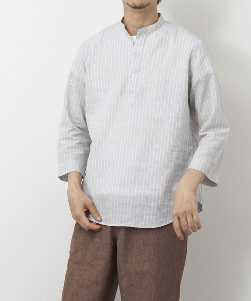 NOLLEY'S goodman(ノーリーズグッドマン)の「リネン混 バンドカラースキッパー7分袖シャツ(シャツ/ブラウス・メンズ・ネイビー/グレー/ブルー・S/M/L)」の14枚目の写真