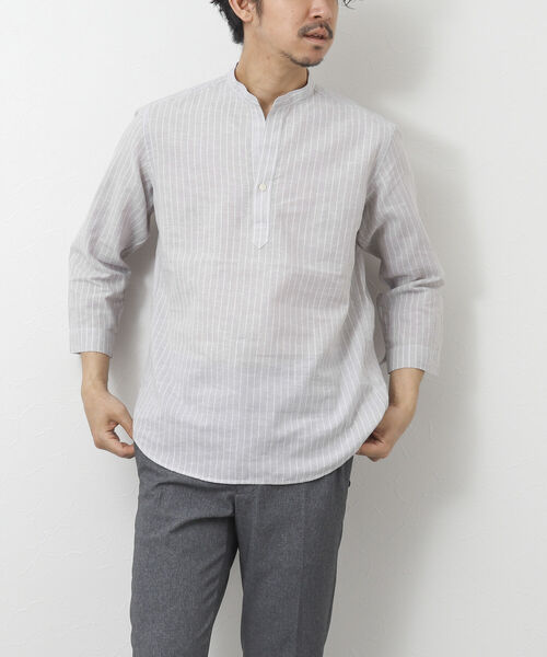 NOLLEY'S goodman(ノーリーズグッドマン)の「リネン混 バンドカラースキッパー7分袖シャツ(シャツ/ブラウス・メンズ・ネイビー/グレー/ブルー・S/M/L)」の15枚目の写真
