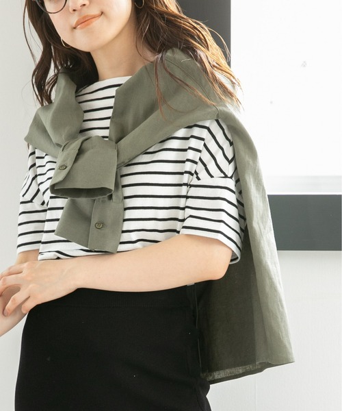 NANO universe（ナノユニバース）の「LB.04/ボーダーワイドドロップTシャツ半袖（Tシャツ/カットソー・レディース・ブラック/ピンク/オフホワイト/グリーン/ベージュ系その他/グレー系その他4・FREE）」の2枚目の写真