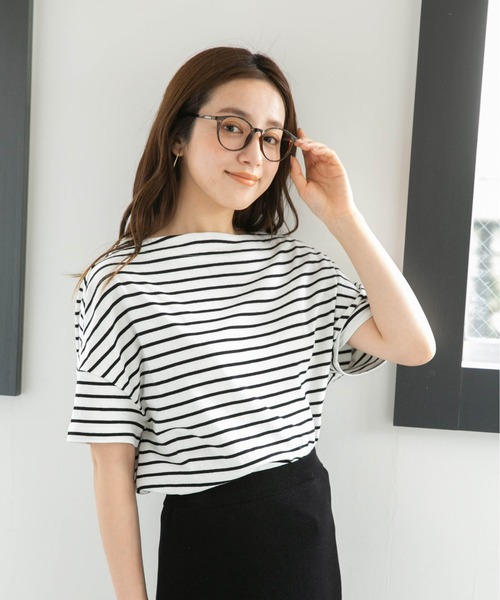 NANO universe（ナノユニバース）の「LB.04/ボーダーワイドドロップTシャツ半袖（Tシャツ/カットソー・レディース・ブラック/ピンク/オフホワイト/グリーン/ベージュ系その他/グレー系その他4・FREE）」の8枚目の写真