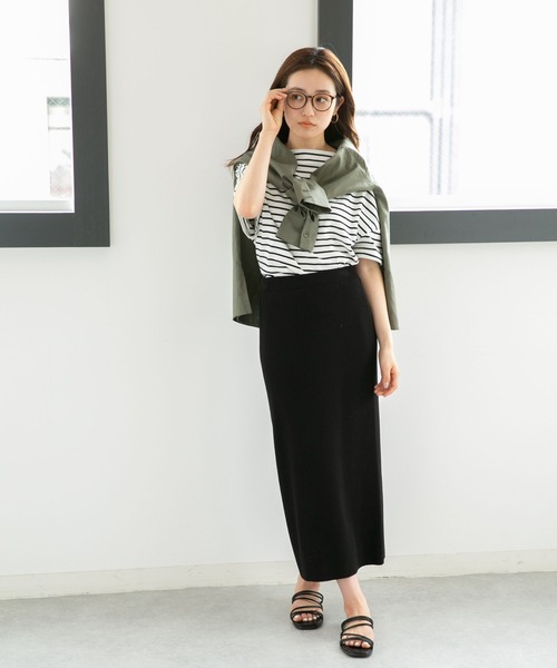 NANO universe（ナノユニバース）の「LB.04/ボーダーワイドドロップTシャツ半袖（Tシャツ/カットソー・レディース・ブラック/ピンク/オフホワイト/グリーン/ベージュ系その他/グレー系その他4・FREE）」の9枚目の写真