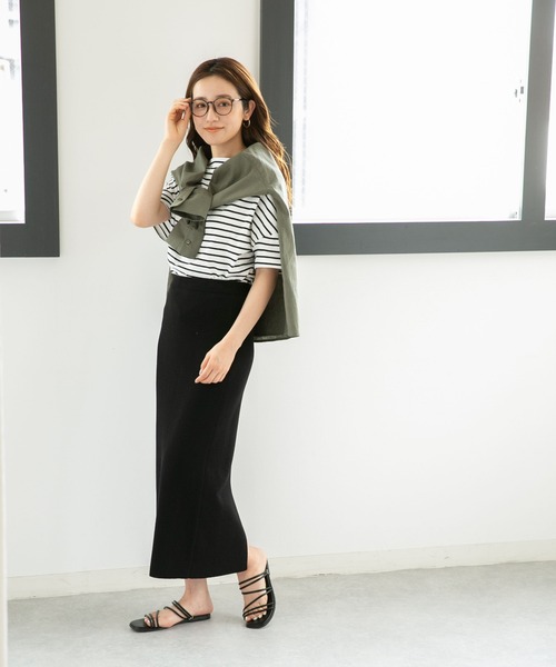 NANO universe（ナノユニバース）の「LB.04/ボーダーワイドドロップTシャツ半袖（Tシャツ/カットソー・レディース・ブラック/ピンク/オフホワイト/グリーン/ベージュ系その他/グレー系その他4・FREE）」の10枚目の写真