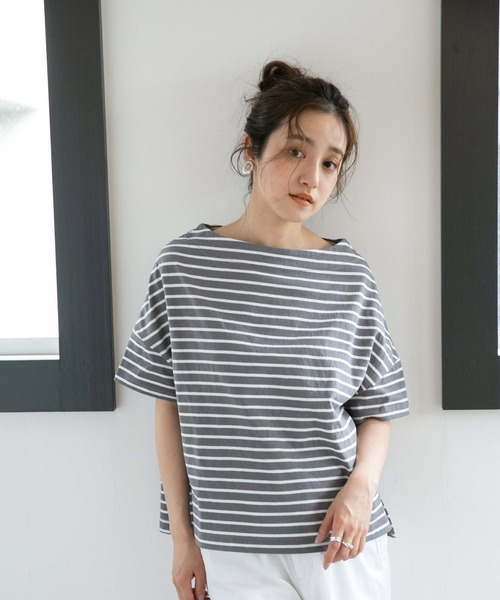 NANO universe（ナノユニバース）の「LB.04/ボーダーワイドドロップTシャツ半袖（Tシャツ/カットソー・レディース・ブラック/ピンク/オフホワイト/グリーン/ベージュ系その他/グレー系その他4・FREE）」の14枚目の写真