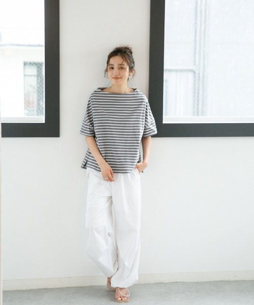 NANO universe（ナノユニバース）の「LB.04/ボーダーワイドドロップTシャツ半袖（Tシャツ/カットソー・レディース・ブラック/ピンク/オフホワイト/グリーン/ベージュ系その他/グレー系その他4・FREE）」の16枚目の写真