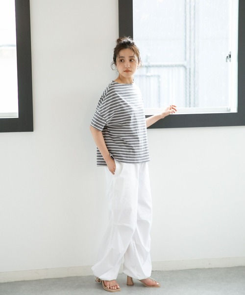 NANO universe（ナノユニバース）の「LB.04/ボーダーワイドドロップTシャツ半袖（Tシャツ/カットソー・レディース・ブラック/ピンク/オフホワイト/グリーン/ベージュ系その他/グレー系その他4・FREE）」の17枚目の写真