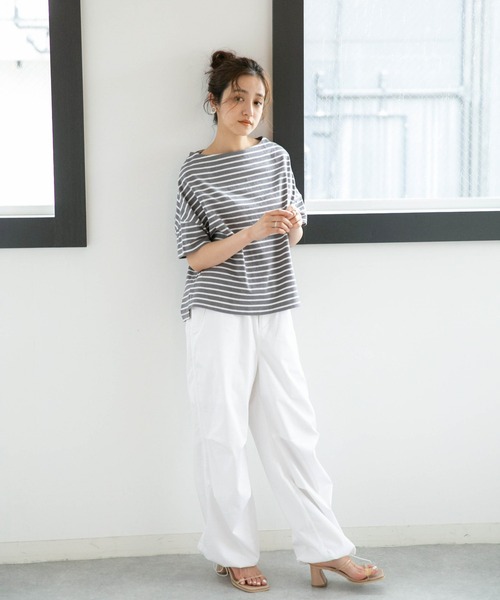 NANO universe（ナノユニバース）の「LB.04/ボーダーワイドドロップTシャツ半袖（Tシャツ/カットソー・レディース・ブラック/ピンク/オフホワイト/グリーン/ベージュ系その他/グレー系その他4・FREE）」の18枚目の写真