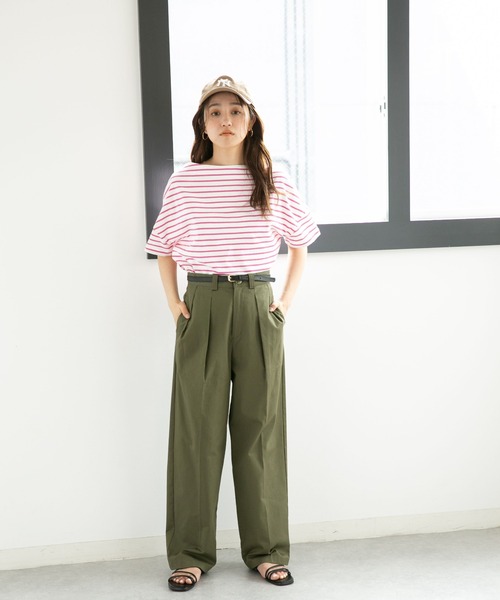 NANO universe（ナノユニバース）の「LB.04/ボーダーワイドドロップTシャツ半袖（Tシャツ/カットソー・レディース・ブラック/ピンク/オフホワイト/グリーン/ベージュ系その他/グレー系その他4・FREE）」の22枚目の写真