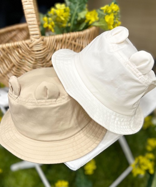 COMME CA ISM(コムサイズム)の「UVカット クマ耳付きハット(ハット・キッズ・ベージュ/ホワイト・MEDIUM/LARGE)」の3枚目の写真