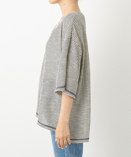 CIAOPANIC TYPY(チャオパニックティピー)の「シアーボーダー配色ステッチ半袖TEE(Tシャツ/カットソー・レディース・チャコールグレー/スカイブルー/アイボリー・ONE SIZE)」の7枚目の写真