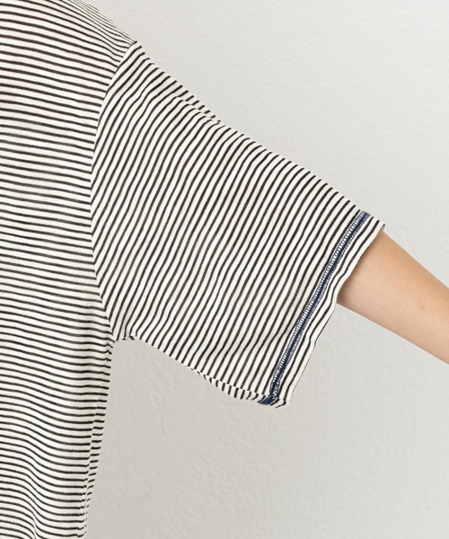 CIAOPANIC TYPY(チャオパニックティピー)の「シアーボーダー配色ステッチ半袖TEE(Tシャツ/カットソー・レディース・チャコールグレー/スカイブルー/アイボリー・ONE SIZE)」の14枚目の写真