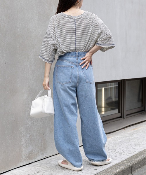 CIAOPANIC TYPY(チャオパニックティピー)の「シアーボーダー配色ステッチ半袖TEE(Tシャツ/カットソー・レディース・チャコールグレー/スカイブルー/アイボリー・ONE SIZE)」の8枚目の写真