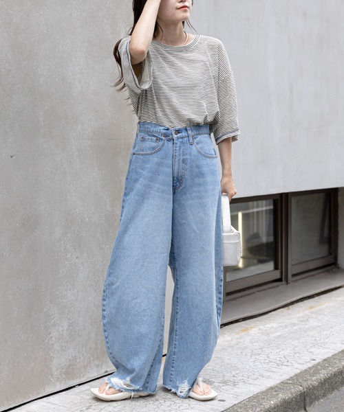 CIAOPANIC TYPY(チャオパニックティピー)の「シアーボーダー配色ステッチ半袖TEE(Tシャツ/カットソー・レディース・チャコールグレー/スカイブルー/アイボリー・ONE SIZE)」の11枚目の写真