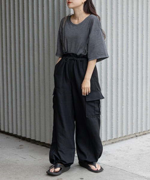 CIAOPANIC TYPY(チャオパニックティピー)の「シアーボーダー配色ステッチ半袖TEE(Tシャツ/カットソー・レディース・チャコールグレー/スカイブルー/アイボリー・ONE SIZE)」の12枚目の写真