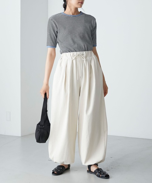 24SS✨ STUMBLY スタンブリー リネンデニムタックワイドパンツ ブルー 試着対象】atelier SOMETHING TUCK BALLOON WIDE/タックバルーン