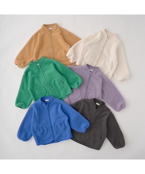 b・ROOM（ビールーム）の「【万能アウター】ボアジップジャケット（ブルゾン・キッズ・チャコール/ブルー/グリーン/マスタード/アイボリー/パープル・100cm/120cm/140cm/110cm/130cm/150cm）」の7枚目の写真