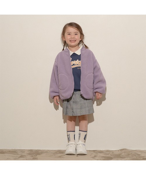 b・ROOM（ビールーム）の「【万能アウター】ボアジップジャケット（ブルゾン・キッズ・チャコール/ブルー/グリーン/マスタード/アイボリー/パープル・100cm/120cm/140cm/110cm/130cm/150cm）」の21枚目の写真