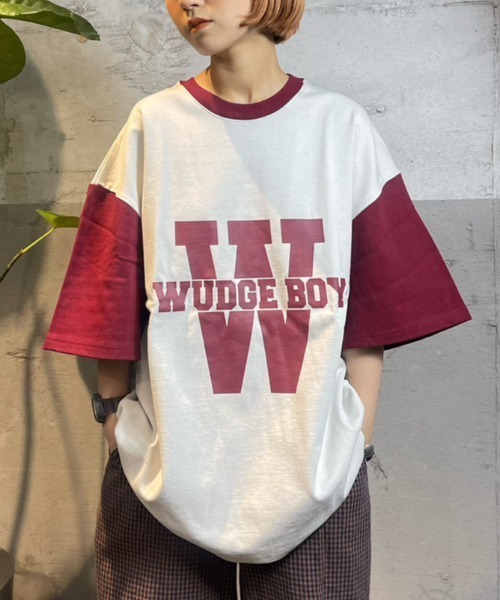 WudgeBoy（ワッジボーイ）の「W coloring TEE（Tシャツ/カットソー・レディース・オレンジ/エンジ/グレー/ブラック/ネイビー/オフホワイト・MEDIUM/LARGE）」の4枚目の写真