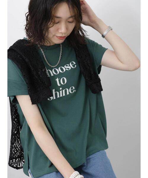 Samansa Mos2 blue（サマンサモスモスブルー）の「ロゴビッグTシャツ（Tシャツ/カットソー・レディース・グリーン/ブラック/オフホワイト/シルバーグレー/ベージュ・F）」の6枚目の写真