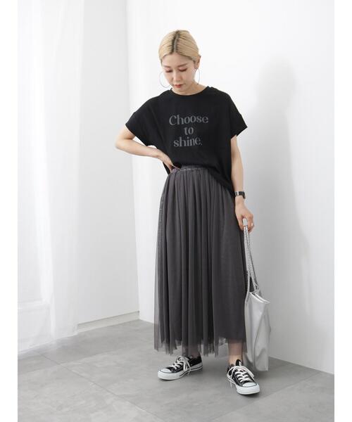 Samansa Mos2 blue（サマンサモスモスブルー）の「ロゴビッグTシャツ（Tシャツ/カットソー・レディース・グリーン/ブラック/オフホワイト/シルバーグレー/ベージュ・F）」の10枚目の写真