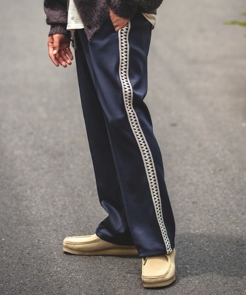 needles トラックパンツ ネイビー×バーガンディー