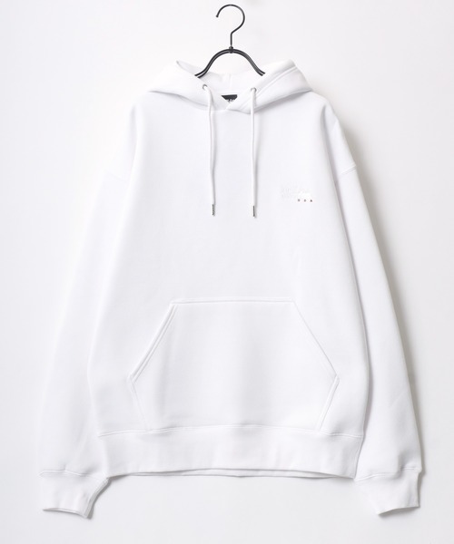 FIRST DOWN（ファーストダウン）の「FIRST DOWN/ファーストダウン LOGO HOODED SWEAT/オーバーサイズ 裏起毛 ロゴ ワンポイント刺繍 スウェット パーカー（パーカー・メンズ・ネイビー/ホワイト/グレー・M/L/XL）」の4枚目の写真