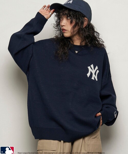 MLB(メジャーリーグベースボール)の「MLB/エムエルビー MLB 別注ジャガードクルーネックニット/プルオーバーニット/ユニセックス(限定展開)(ニット/セーター・メンズ・グリーン/ネイビー/ブラック/サックスブルー/アッシュグレー/ブルー・SMALL/MEDIUM/LARGE)」の7枚目の写真