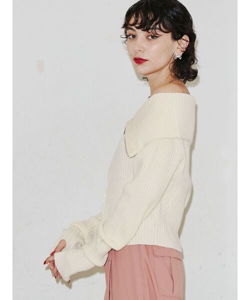 jouetie（ジュエティ）の「オフショルZIPリブニットカーデ（カーディガン/ボレロ・レディース・ブルー/アイボリー/ブラック・MEDIUM）」の13枚目の写真