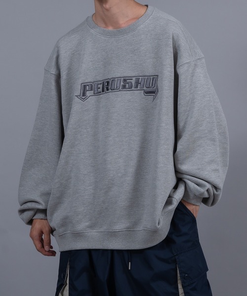 Perushu（ペルーシュ）の「立体刺繍ピグメントスウェット（スウェット・メンズ・杢グレー/ブラック/モスグリーン/ピンク・LARGE/MEDIUM）」の9枚目の写真