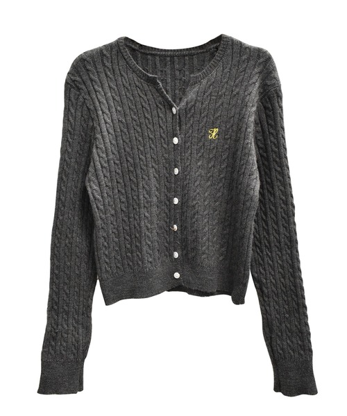 solleim（ソルレム）の「ワンポイント刺繍キーネックケーブルニットカーディガン（カーディガン/ボレロ・レディース・パープル/ネイビー/アイボリー/グレー/ブラウン/ボルドー/ネイビー系/パープル系/ホワイト系/ブラウン系/レッド系/グレー系/ブラック・M/L）」の20枚目の写真