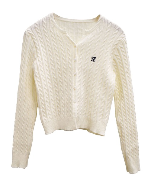 solleim（ソルレム）の「ワンポイント刺繍キーネックケーブルニットカーディガン（カーディガン/ボレロ・レディース・パープル/ネイビー/アイボリー/グレー/ブラウン/ボルドー/ネイビー系/パープル系/ホワイト系/ブラウン系/レッド系/グレー系/ブラック・M/L）」の19枚目の写真