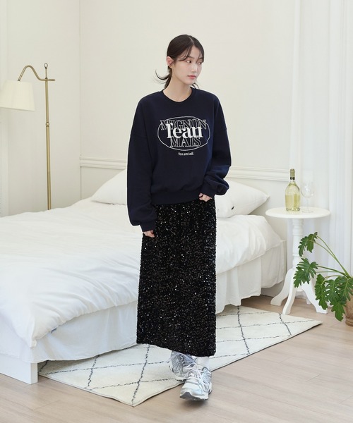 UNE MANSION（ユヌマンション）の「スパンコールキラキララメ加工スリットロングスカート（スカート・レディース・ブラック/シルバー/ブラウン・FREE）」の4枚目の写真