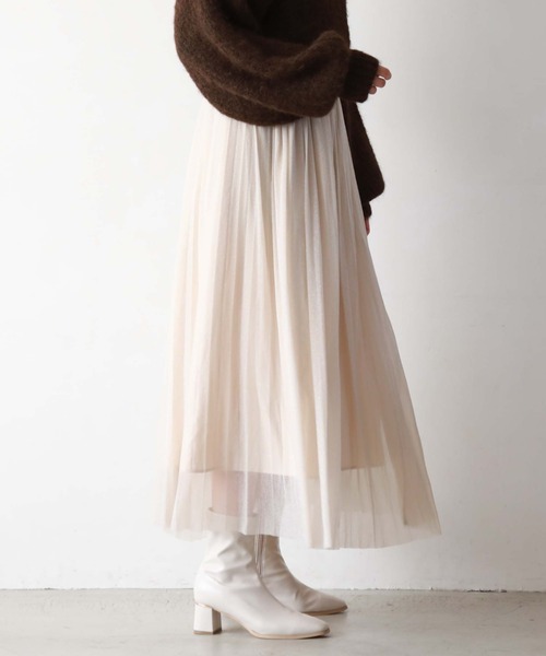 archives（アルシーヴ）の「ラメチュールプリーツSK（スカート・レディース・ネイビー/ブラック/アイボリー/グレイッシュベージュ・MEDIUM）」の9枚目の写真