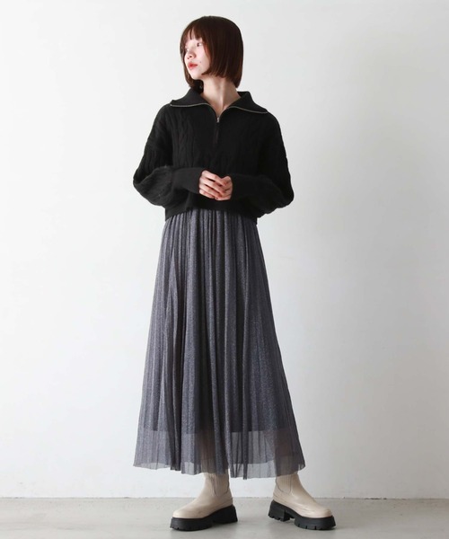 archives（アルシーヴ）の「ラメチュールプリーツSK（スカート・レディース・ネイビー/ブラック/アイボリー/グレイッシュベージュ・MEDIUM）」の21枚目の写真